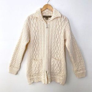 INIS Crafts Ireland Merino Wool Zip Front Tunic Cardigan Small